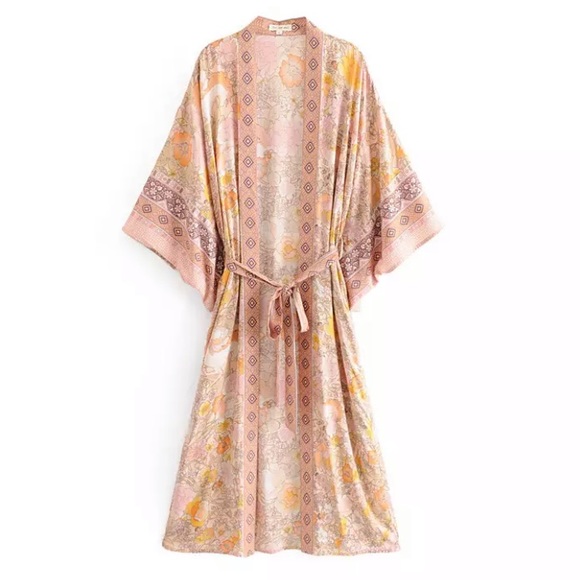 SOLD OUT Pink Bohemian Floral Maxi Duster Kimono Wrap Robe - Picture 14 of 16